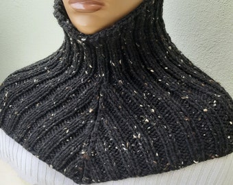 Black neck gaiter Wool neck warmer Knit dickie Shoulder cover Infinity scarf Turtleneck collar