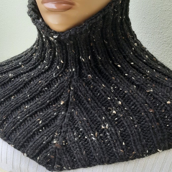 Black neck gaiter Wool neck warmer Knit dickie Shoulder cover Infinity scarf Turtleneck collar