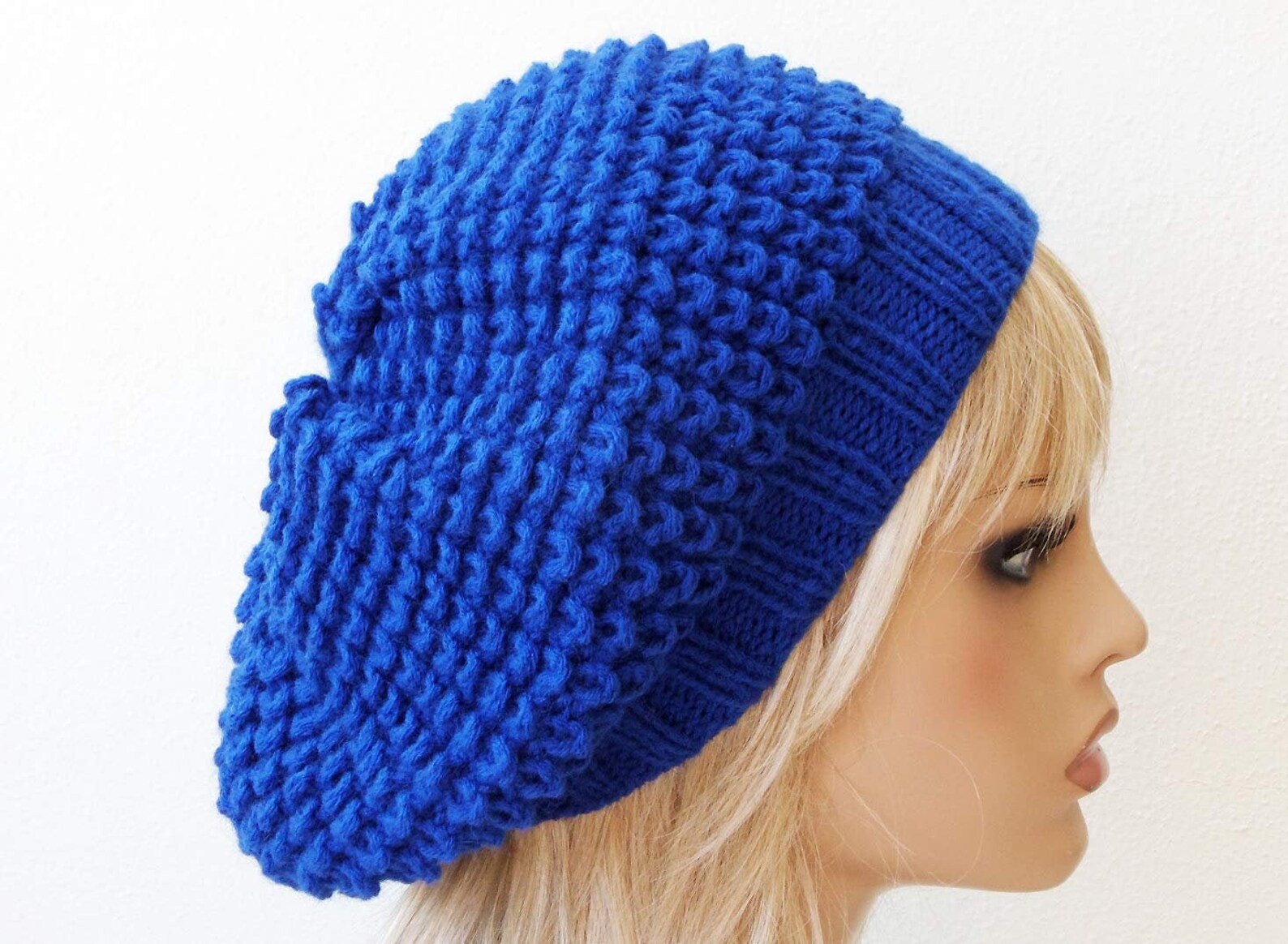 Oversized Beret Royal Blue Knit Hat Alpaca Wool Slouchy Beanie Etsy