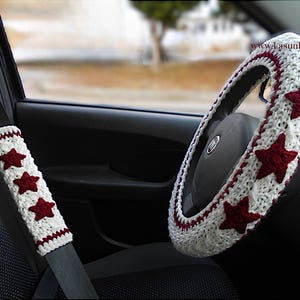 Car wheel cover cardigan inspired Steering wheel cover Seat belt cover Car decor for teens