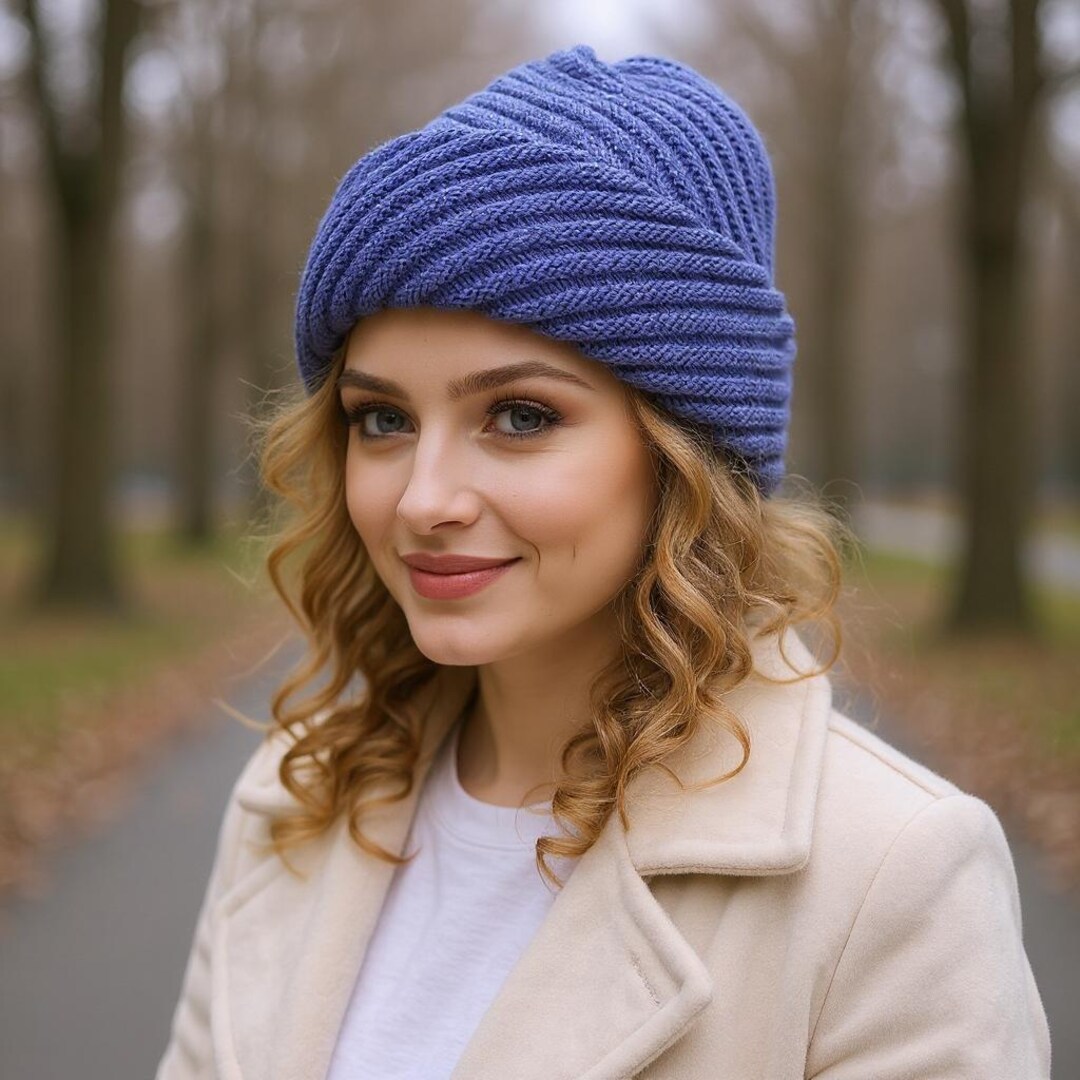 Ribbed Knit Slouchy Beanie Hat in Slate Blue - Women Accessories blue-alpaca-beanie-scarf_600x.  main image 2