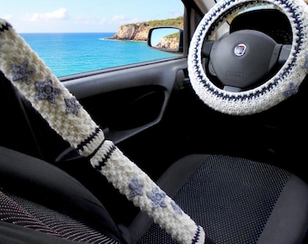 Car accessories Steering wheel cover Seat belt cover Star embroidered folklore inspired