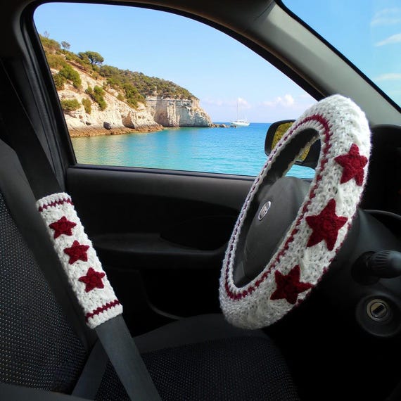 Car wheel cover cardigan inspired Steering wheel cover Seat belt cover Car decor for teens