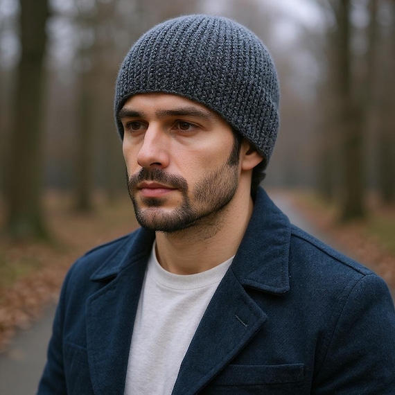 Mens Beanie Alpaca Hat Fisherman Beanie Knit Chemo Hat Sky Blue