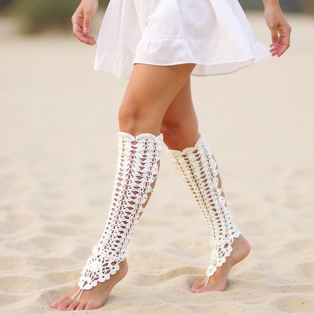 40 Gorgeous Patterns for Barefoot Sandals to Dress Your Feet 30 High barefoot sandals Boho leg jewelry Lace barefoot