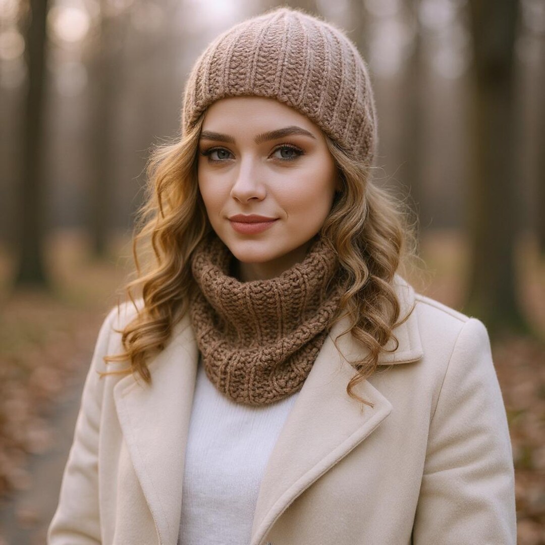 Cozy Alpaca Wool Set: Ribbed Neck Gaiter & Beanie - Handmade Winter ...