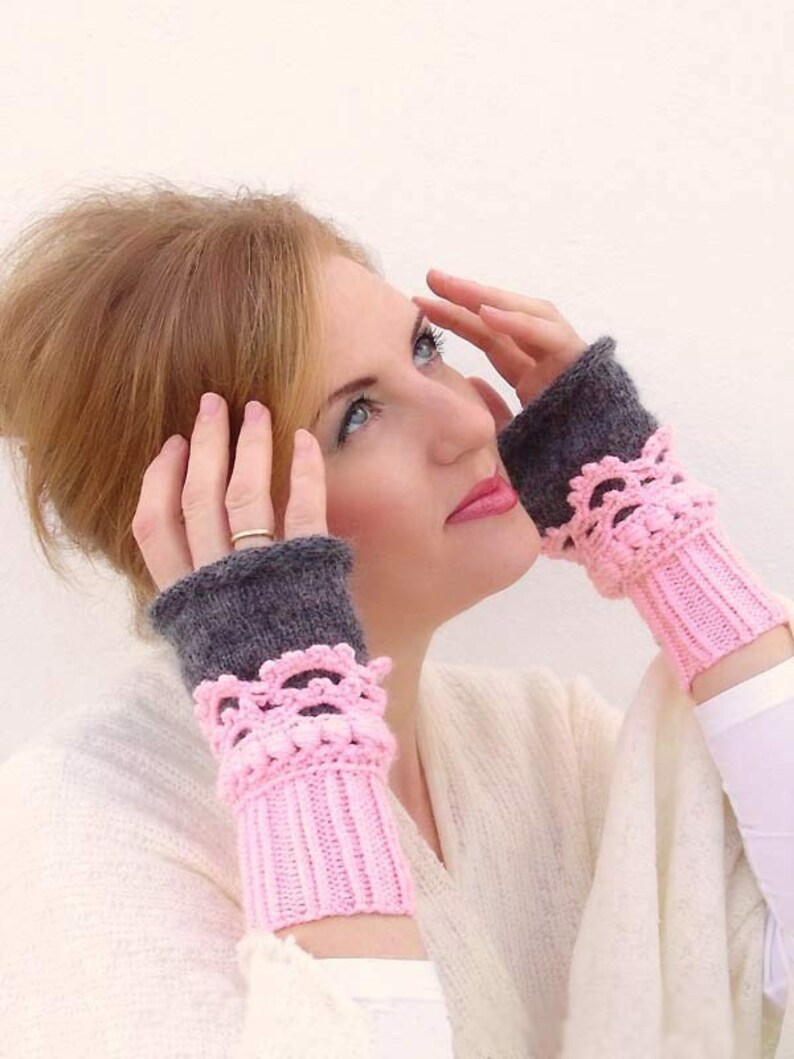 Half Finger Gloves Knit Boho Fingerless Gloves Knit Arm Etsy