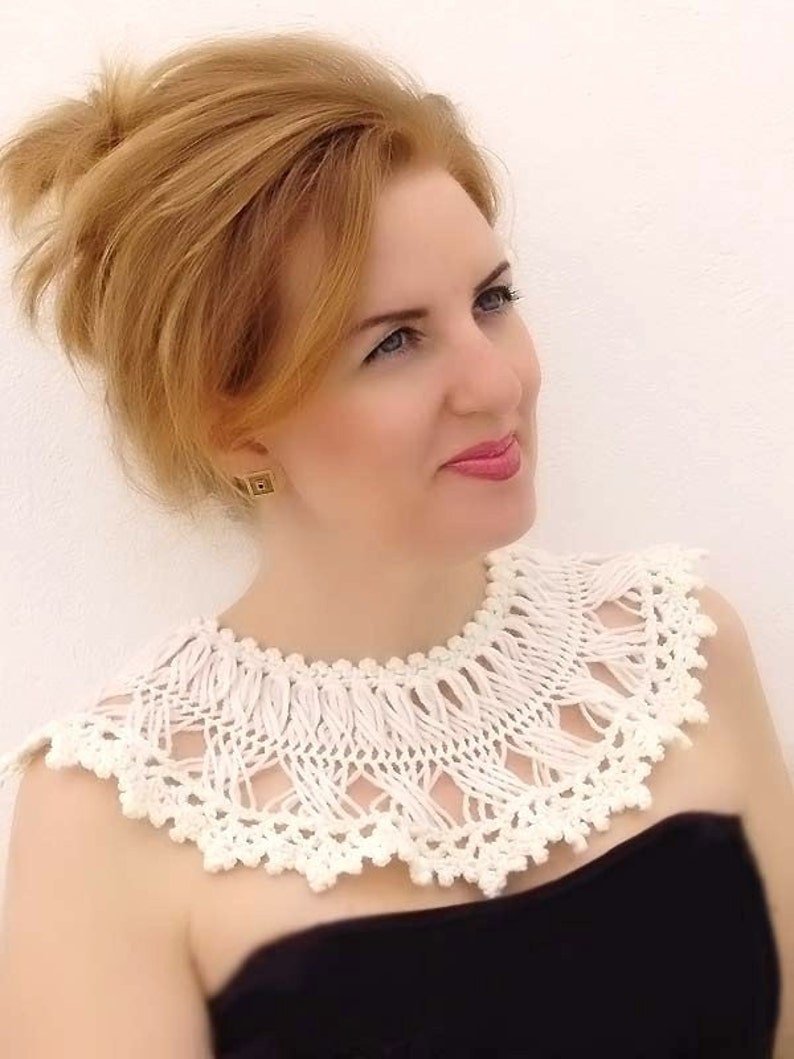Removable Wide Crochet Collar Cream Lace Collar Lace Neck Etsy