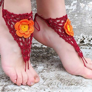 Crochet lace barefoot sandals Foot fetish Footless sandals Flower barefoot Beach foot jewelry Bridal barefoot Soleless sandals image 2