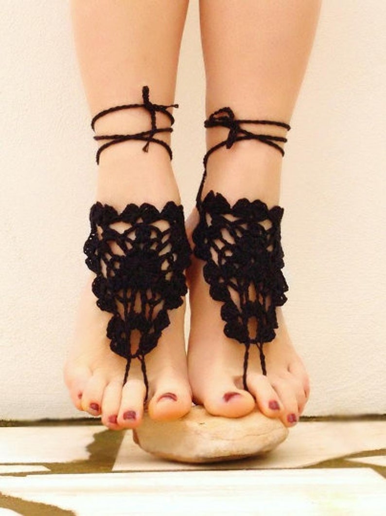 Tan barefoot sandals Boho sandals Bottomless sandals wedding Bridal barefoot Footless sandals Beach wedding Crochet anklets image 9