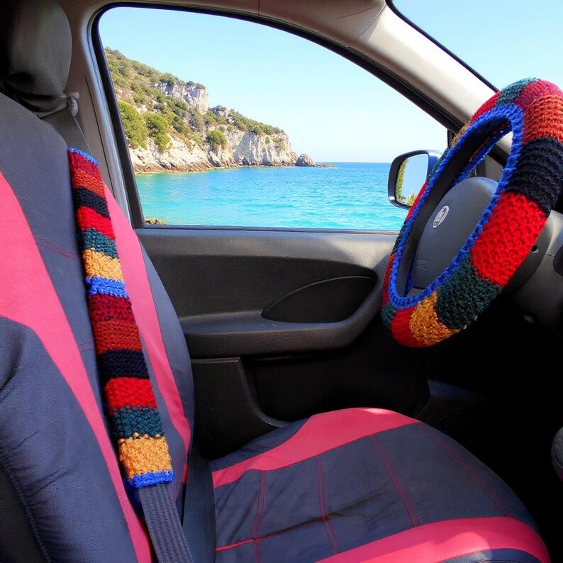 Steering wheel cover Car guy gift Car accessories for teens Colorful car decor Crochet steering wheel image 5