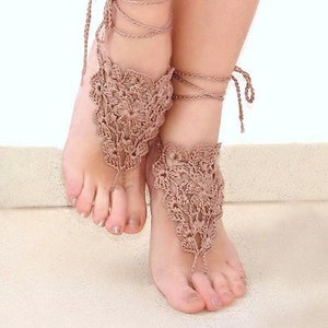 Tan barefoot sandals Boho sandals Bottomless sandals wedding Bridal barefoot Footless sandals Beach wedding Crochet anklets image 3