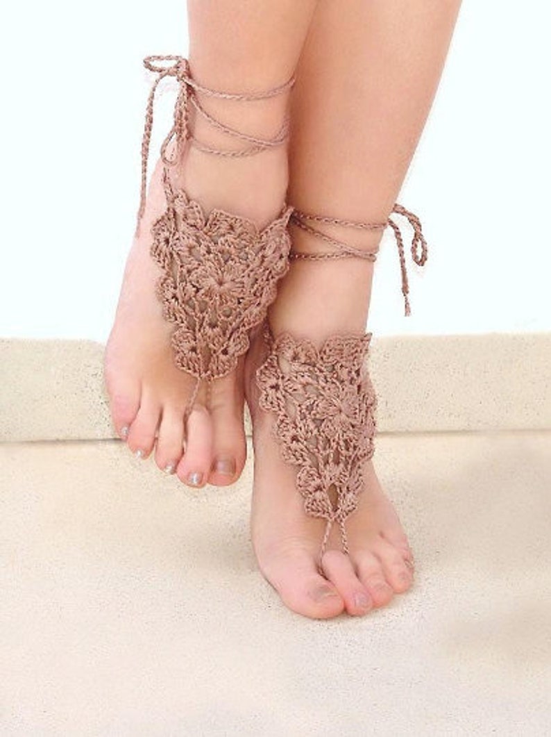 Tan barefoot sandals Boho sandals Bottomless sandals wedding Bridal barefoot Footless sandals Beach wedding Crochet anklets image 3