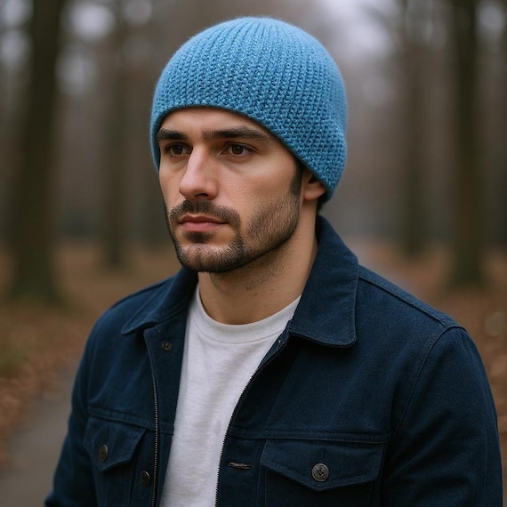 Fisherman Hat Sky Blue Hat Chemo Beanie Crochet Hat Mens Hat