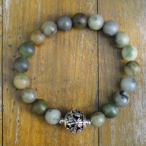 Polar Jade & Sterling Silver Bracelet - Stretch - Thai - Tree