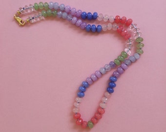 Knotted Beaded Necklace - SPRING - Rondelle - Mixed Colors - Pastel