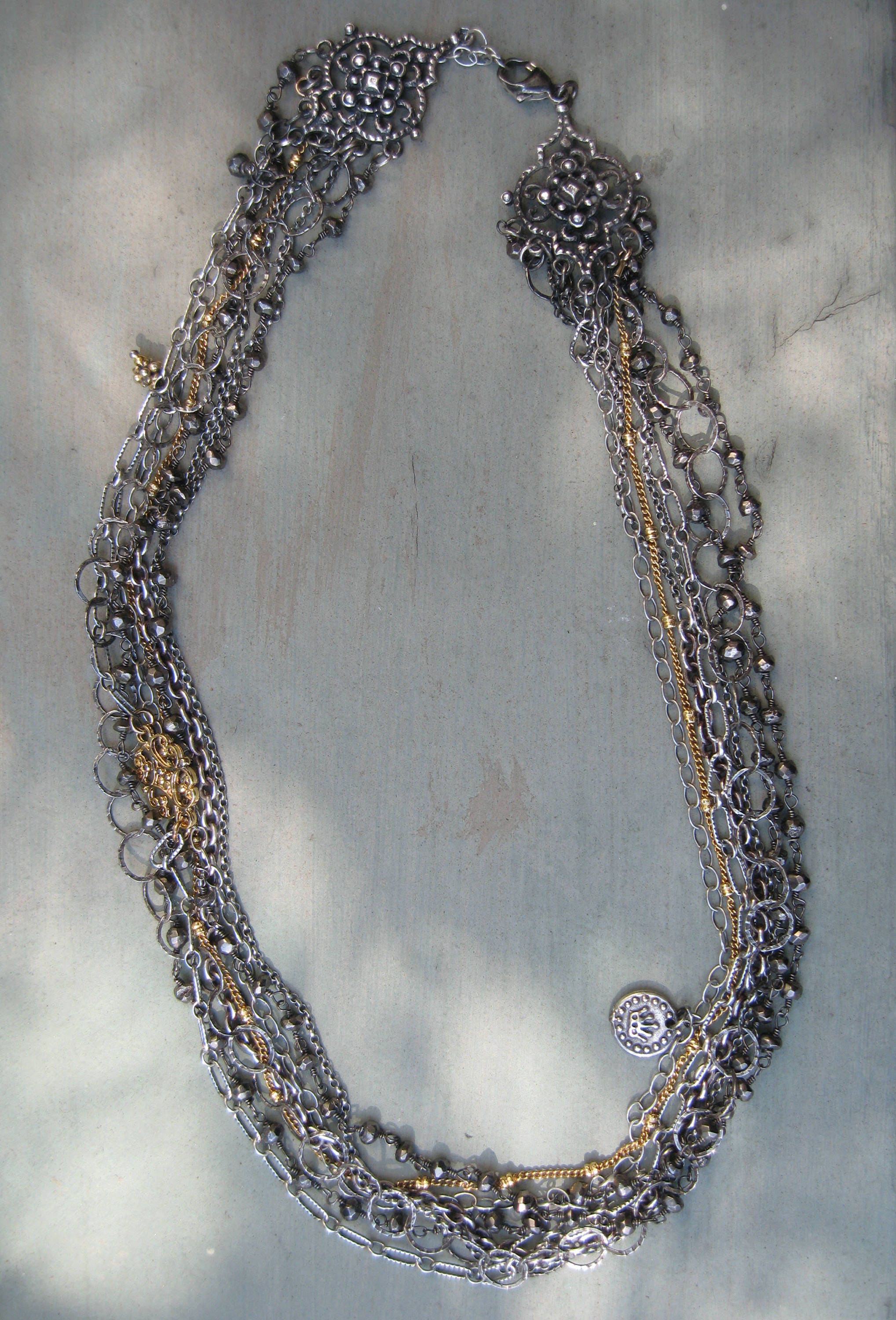 Multi Strand Sterling Silver Chain Necklace W Gold Pyrite & - Etsy