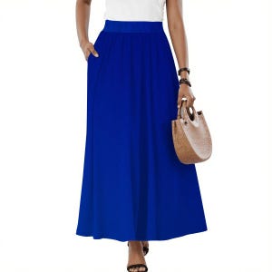 Royal Blue Midi Skirt - Elegant, High Waist, Breathable Skirt