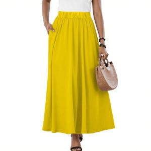 Elegant Yellow Midi Skirt - Lightweight, Vibrant, High Waist Skirt