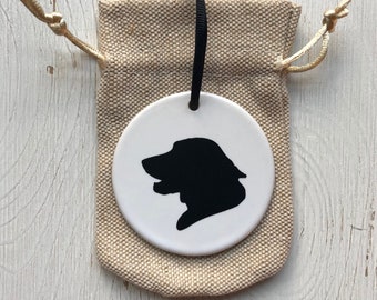 Custom pet silhouette on white ceramic ornament