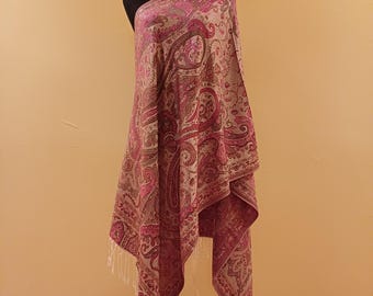 Pink Paisley Pashmina Shawl – Boho Scarf Wrap for Women