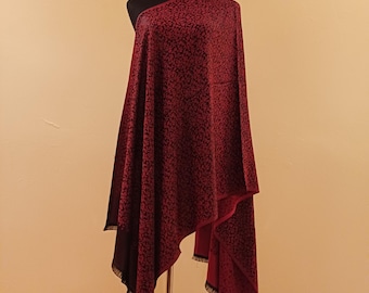 Burgunder Schal aus Seidenmischung - Leichter Jacquard-Schal, Fransensaum
