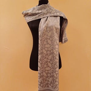 Light Grey Silk Floral Scarf | Elegant Woven Jacquard Wrap