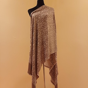 Taupe Silk Blend Jacquard Shawl - Elegant Lightweight Wrap