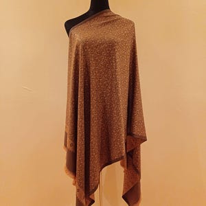 100% Silk Reversible Brown & Caramel Shawl | Luxurious Lightweight Scarf | Soft Ethnic Pattern Wrap | Elegant Gift for Her