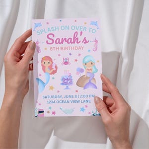 Make a Splash Birthday Invitation, Mermaid Theme, Girl Party Invite, Under The Sea Printable, Editable Canva Template, Instant Download