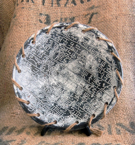 Items similar to Large Decorative Clay Plate with Blue Patina and