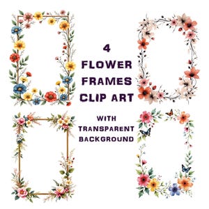 Wild Flowers Watercolor Frame Clipart, Botanical Floral Frame Clip Art With Transparent Background
