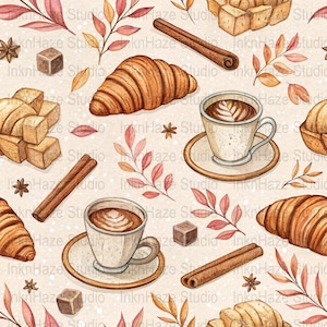 Fall Seamless Pattern Digital, Coffee Seamless Pattern, Cozy Pattern PNG, Fall Digital Paper, Autumn Pattern, Books and Coffee PNG