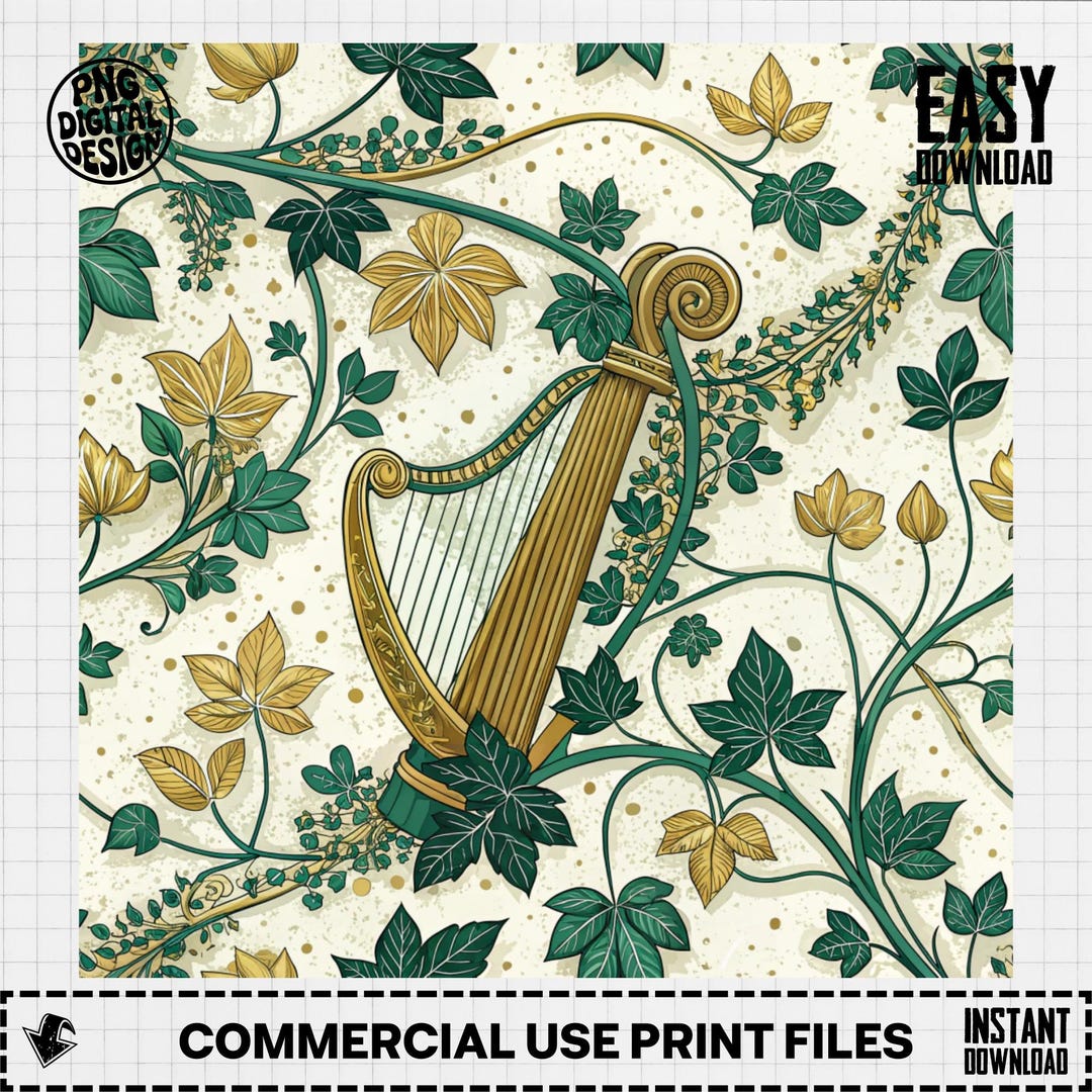 Simple Harp Pattern Seamless Harp Pattern, Digital Download, 300 DPI, Floral Design ...