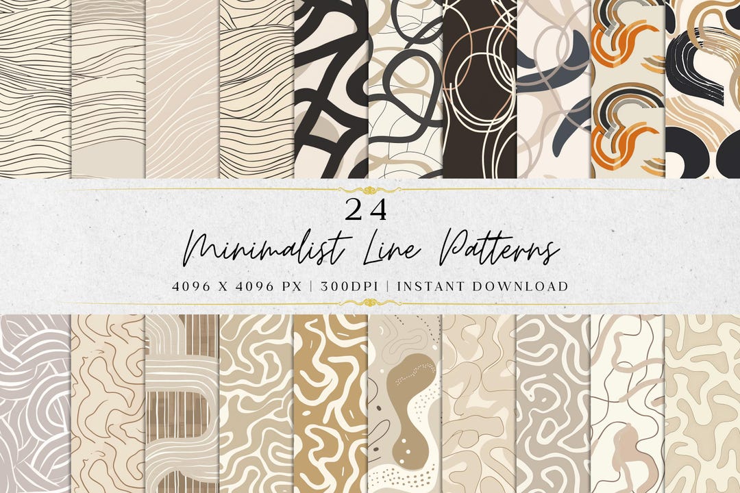 Minimalist Line Digital Paper Bundle – 24 Seamless Patterns for Print on Demand - Etsy