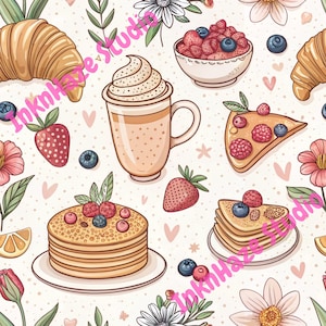 Digital Seamless Pattern, Books and Coffee PNG, Cozy Fall Pattern, Girly Book Fabric Design, Commercial Use, 300 DPI PNG Download