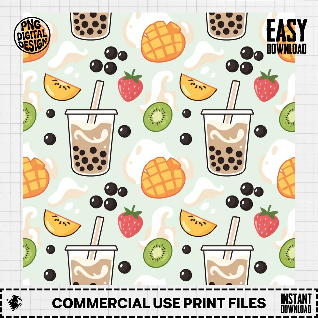 Kawaii Bubble Tea Seamless Pattern | Cute Fruit Digital Repeat Print ...