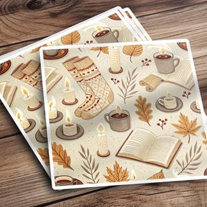 Cozy Season Digital Paper, Books and Coffee Pattern, Fall Digital Seamless Pattern, Bookish Girlie, 300 DPI PNG, Commercial Use