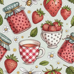 Strawberry Seamless Pattern PNG, Cute Fruit Printable, Summer Paper Pack, Digital Download, 300 DPI, Commercial Use OK