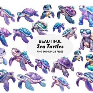 25 Watercolor Sea Turtle Clipart, Cute Nautical Ocean Animals PNG, Commercial Use, Digital Download, Paper crafts, Sea Turtle Junk Journals