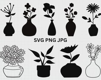 Flower Vase Svg Bundle, Flower Vase Svg, Vase Clipart, Flower Vase Svg File, Printable Wall Art, Flower Bouquet Svg