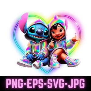 Lilo Stitch Summer Vibes Watercolor Splash Png, Stitch Floral Png,Cartoon Rainbow Aesthetic,300Dpi High Resolution Png Svg EPS JPG