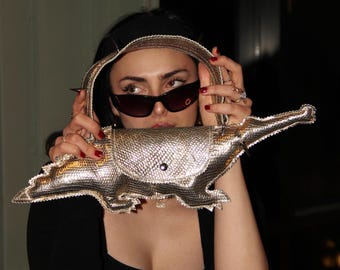 Handcrafted Gold Crocodile Bag: Italian Lambskin Leather, Designed in London