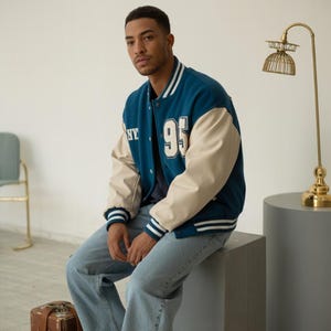 Genuine Cowhide Leather Varsity Jacket for Men – Oversized Retro Bomber with Chenille Patches, Vintage Streetwear, Real Leather Outerwear