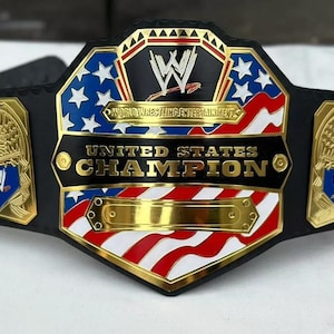 United States Champion Wrestling Belt – Real Leather Replica – WWE Style Title Belt for Display, Cosplay, or Gift – Handmade in Pakistan