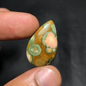 Natural Green Rainforest Jasper Cabochon For Loose Gemstone..Best Quality Jasper...27x17x4mm...12.70cts...Pear Shape