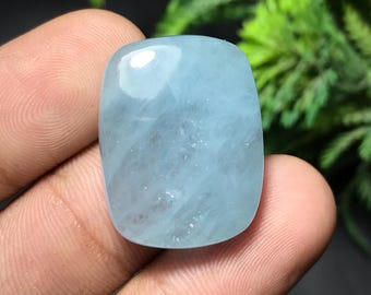 Natural Aquamarine Cabochon: Cushion Gemstone For Jewelry Making (25x19x7mm, 39.20cts) A-013