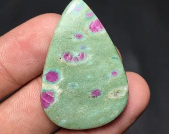 Natural Ruby Fuchsite Cabochon: Pear Shape Gemstone (39x26x4mm, 43.70cts)