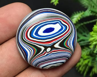 Genuine Fordite Cabochon: Detroit Agate | Round Gemstone For Jewelry Making (31x30x7mm, 27.00cts) F-004