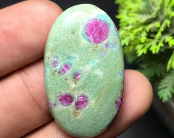 Natural Ruby Fuchsite Cabochon: Oval Gemstone for Jewelry Making (36x21x6mm, 44.90cts)